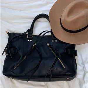 Black Faux Leather with Gold Detail Moto Bag